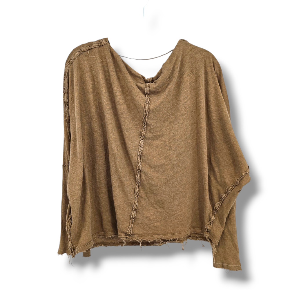 We The Free Women's Linen Blend Cowl Drape Neck Boxy Oversized Top Brown XL - Picture 2 of 11